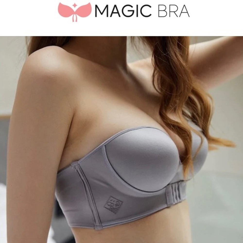 Grey Strapless Padded Push-Up Bra with Extra Adjustable Clasp, 36B (Runs Small)